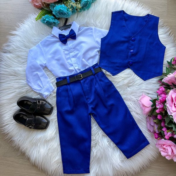 Conjunto Miss Cherry Social Colete Azul Royal