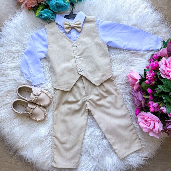 Conjunto Miss Cherry Social Colete Palha – Bege