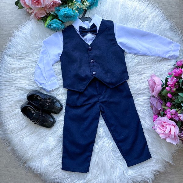 Conjunto Miss Cherry Social Colete Azul Marinho