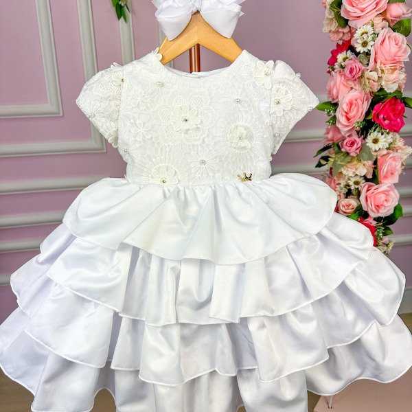 Vestido Miss Sweet Bebe Branco Rendado