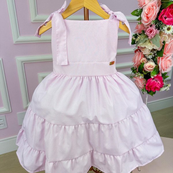 Vestido Banana Club Amelia Xadrez Rosa Bebe