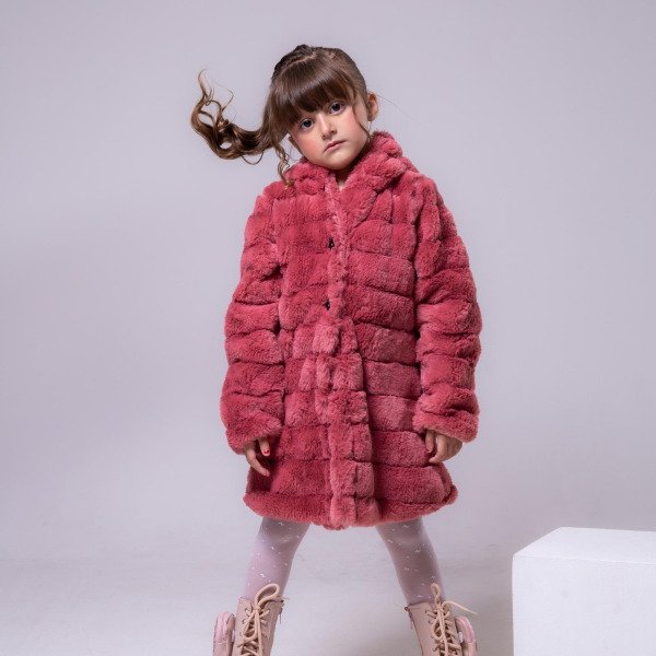 Casaco Peluciado Vermelho Queimado Com Capuz