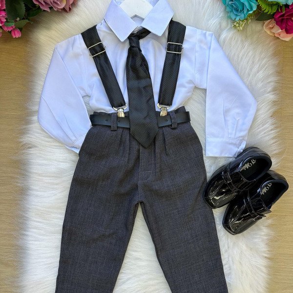 Conjunto Meninos Miss Cherry Rafael Suspensorio Preto