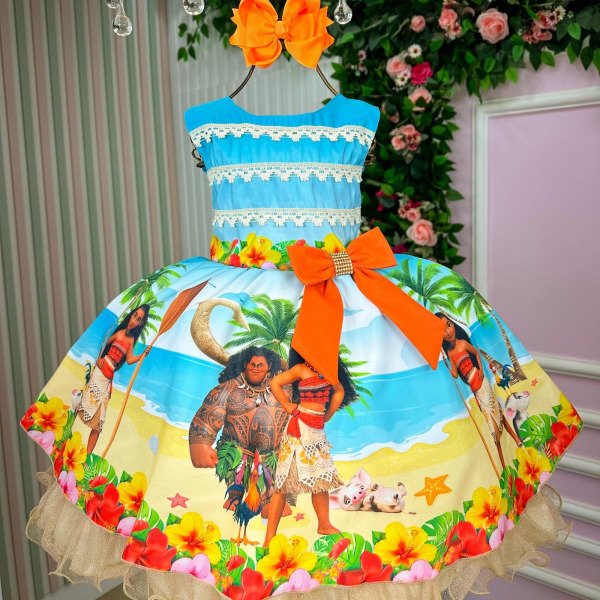 Vestido Infantil Temáticos Luxo Moana Modelo 2