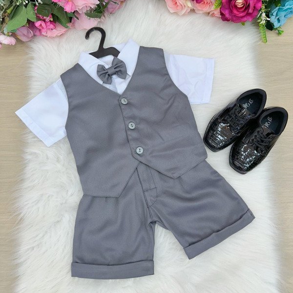 Conjunto Social Miss Cherry Leandro Colete Cinza