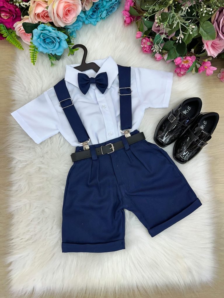 Conjunto Miss Cherry Meninos Social Shorts Ravi Azul Marinho