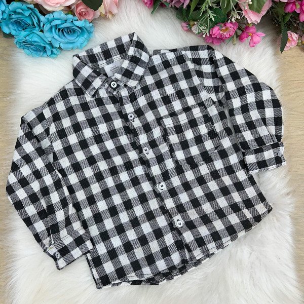 Camisa Xadrez Julio Branca e Preta Flanela/Flanelada Junina