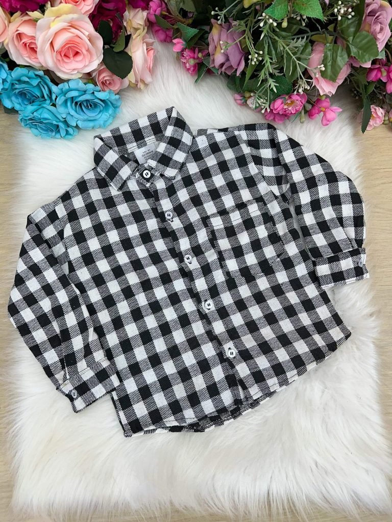 Camisa Xadrez Julio Branca e Preta Flanela/Flanelada Junina