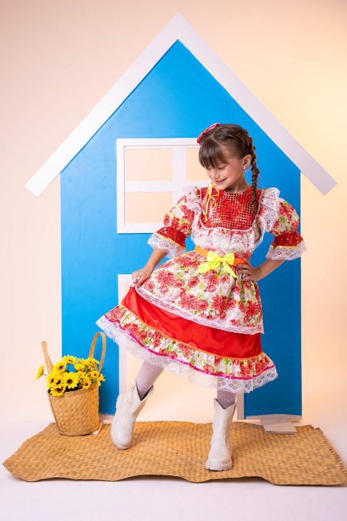 Vestido Junino Bell Luxo Arraia do Brilho Vermelho