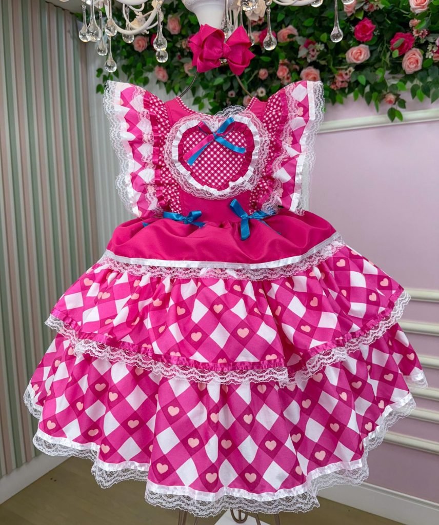 Vestido Bella Child Junino Quermesse do Coração Pink