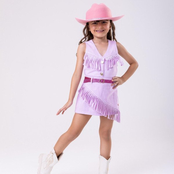 Conjunto Blogueirinha Boiadeira Maraisa Jeans Lilas