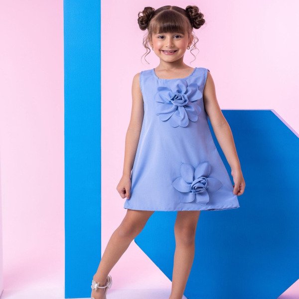 Vestido Blogueirinha Jojo Flor Azul