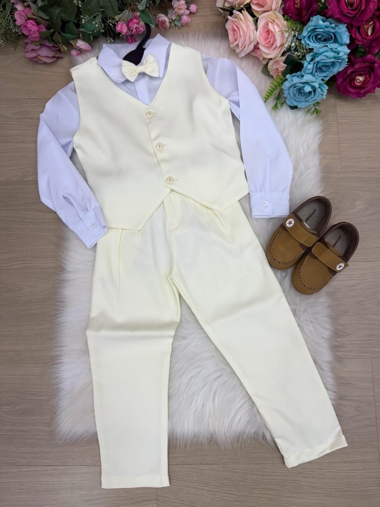 Conjunto Miss Cherry Social Colete Amarelo Claro