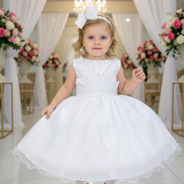 Vestido Marie Jardim das Borboletas Branco Viviane