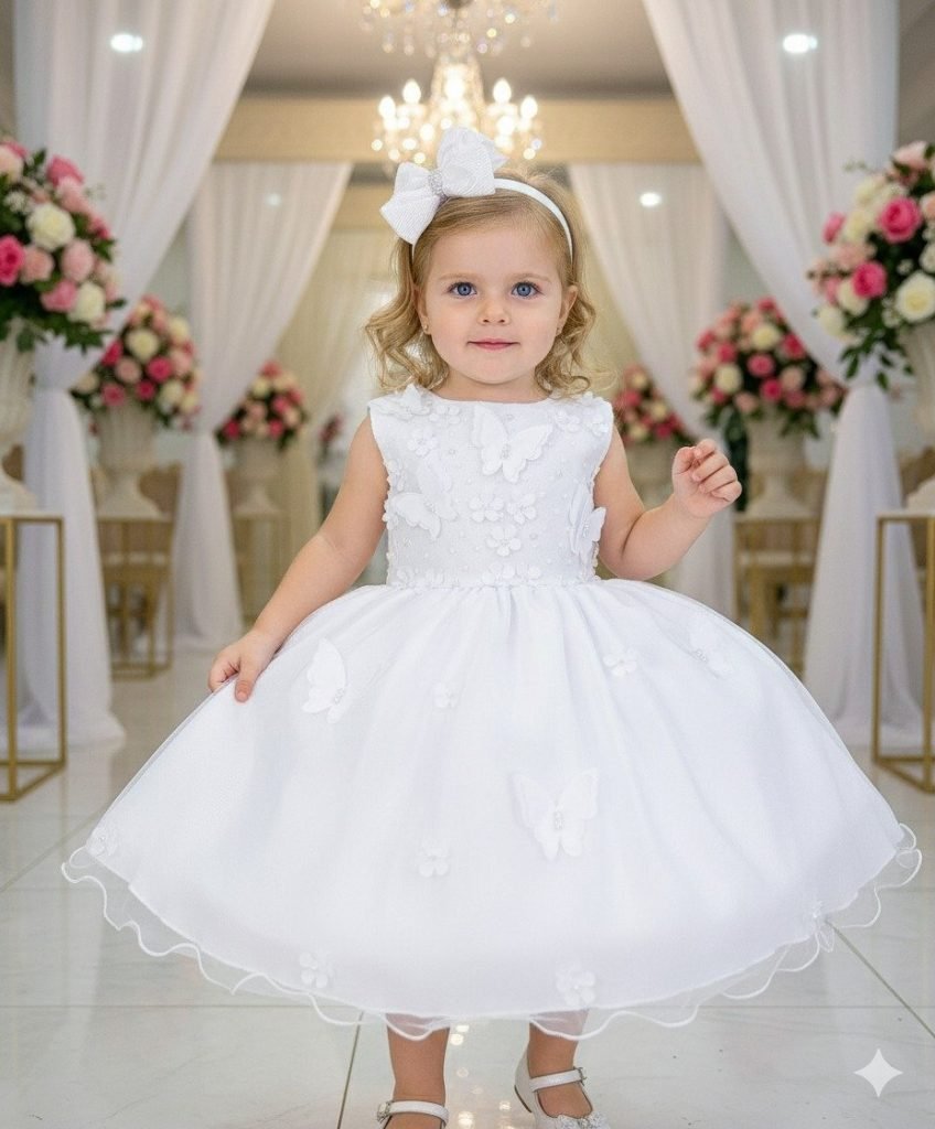 Vestido Marie Jardim das Borboletas Branco Viviane